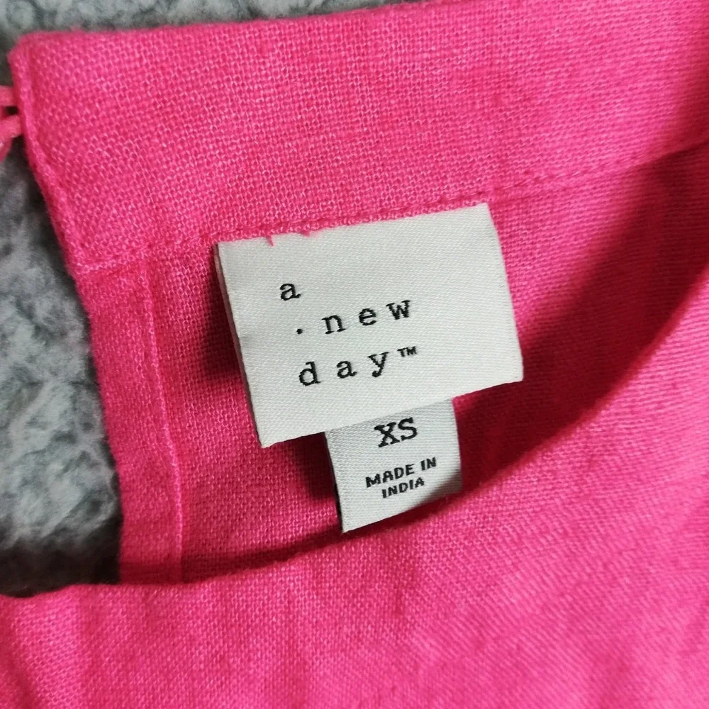 A New Day Womens Shift Dress Linen Blend‎ Mini Pink Above Knee Sleeveless XS